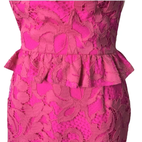 Lilly Pulitzer Hot Pink Lace Peplum Dress XS Summer Cocktail Party - Picture 6 of 11